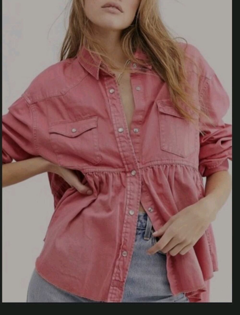 Free People We The Free Dylan Babydoll Peplum Shacket Pink XS